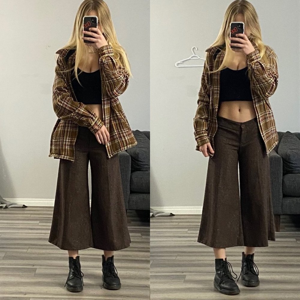 Wide Leg Cropped Pants in Dark Brown - Women's Casual